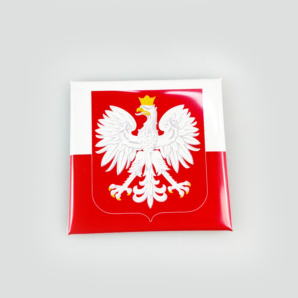 Souvenir magnet 50x50 mm Polish Flag with large coat of arms Souvenir magnet 50x50 mm Polish Flag with large coat of arms